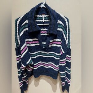 Free People NWOT Striped Navy Sweater